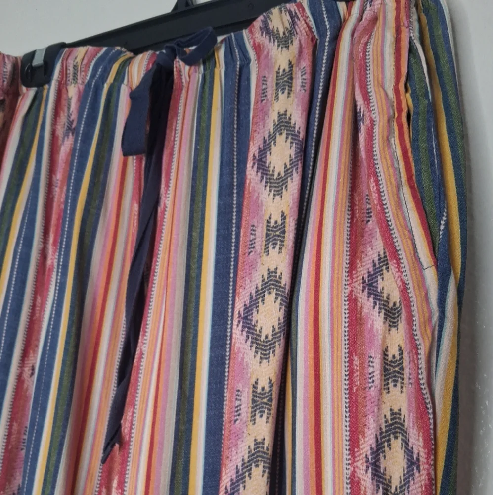 Coldwater Creek Southwest Terra Stripe Rayon Pants Wide Leg Multicolor Pockets L
